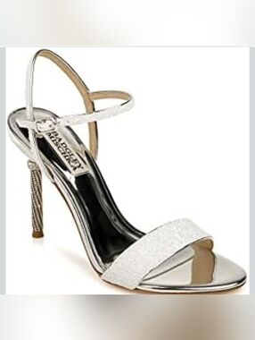 Badgley Mischka Silver Glitter Open-Toe Ankle-Strap Stiletto